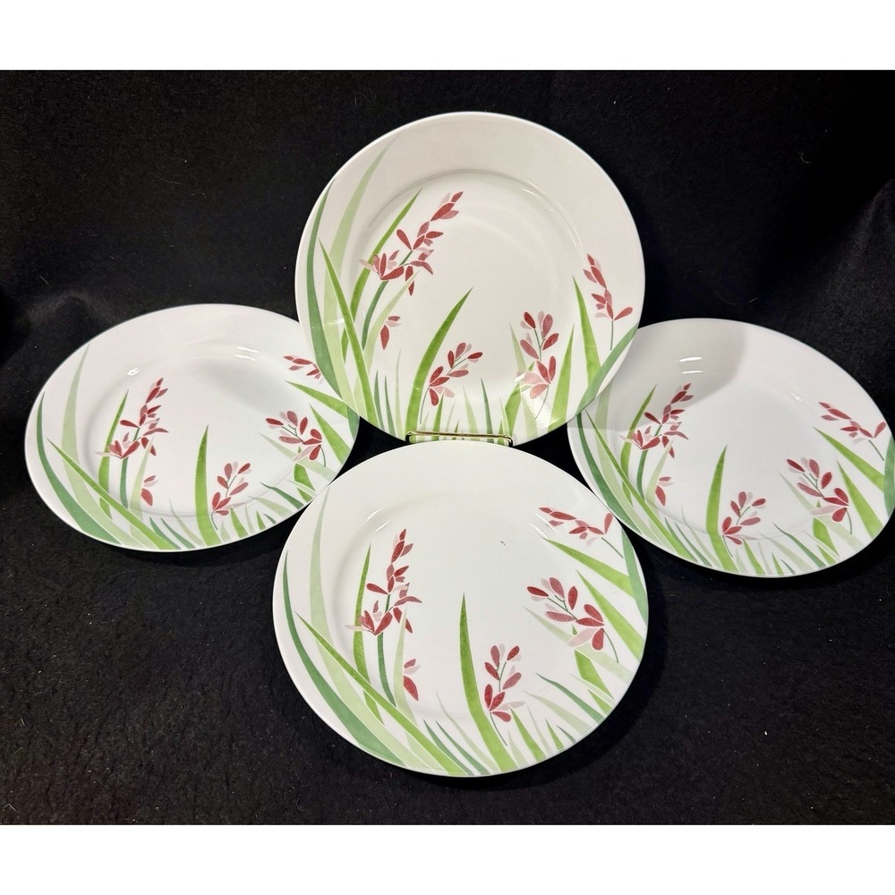 CORELLE VITRELLE SPRING FLORAL LILIES TALL GRASS SALAD DESSERT PLATES SET OF 4